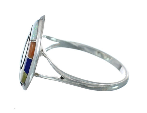 Southwestern Multicolor Inlay Sterling Silver Ring Size 8 JX129655